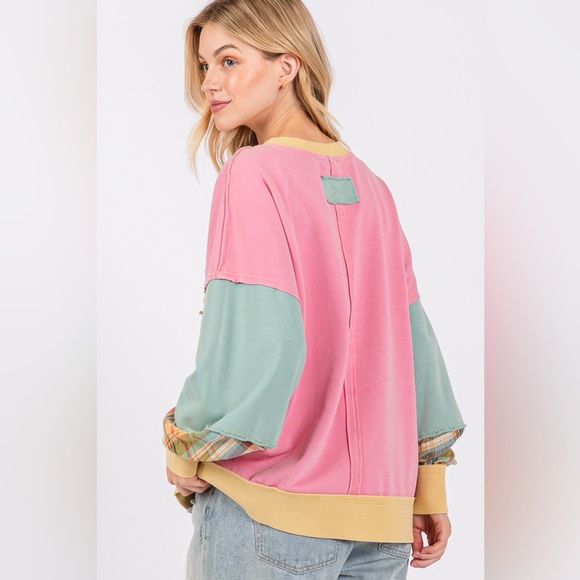 SAGE + FIG Mineral Wash Raw Edge Color Block Sweatshirt 10010016489 - Picture 2 of 6